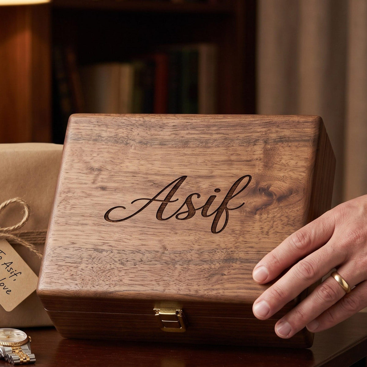 Personalized Solid Wood Watch Box, 6 Slot Engraved Watch Organizer, Gift for Him