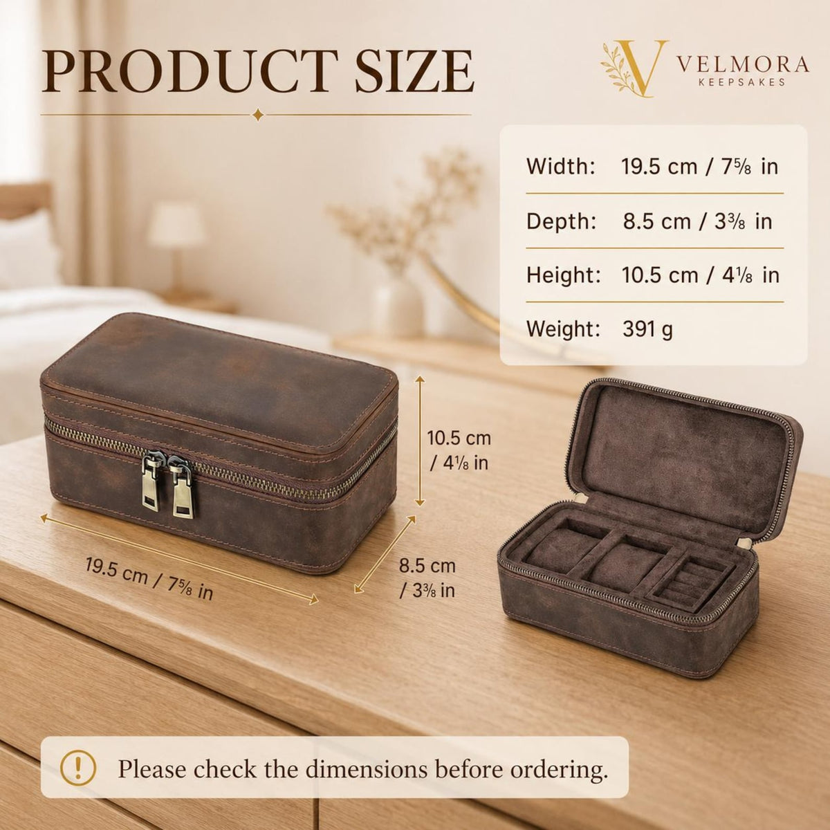 Personalized Genuine Leather Watch Case, Engraved Travel Organizer, 3 Slot Jewelry Holder, Anniversary Gift for Husband