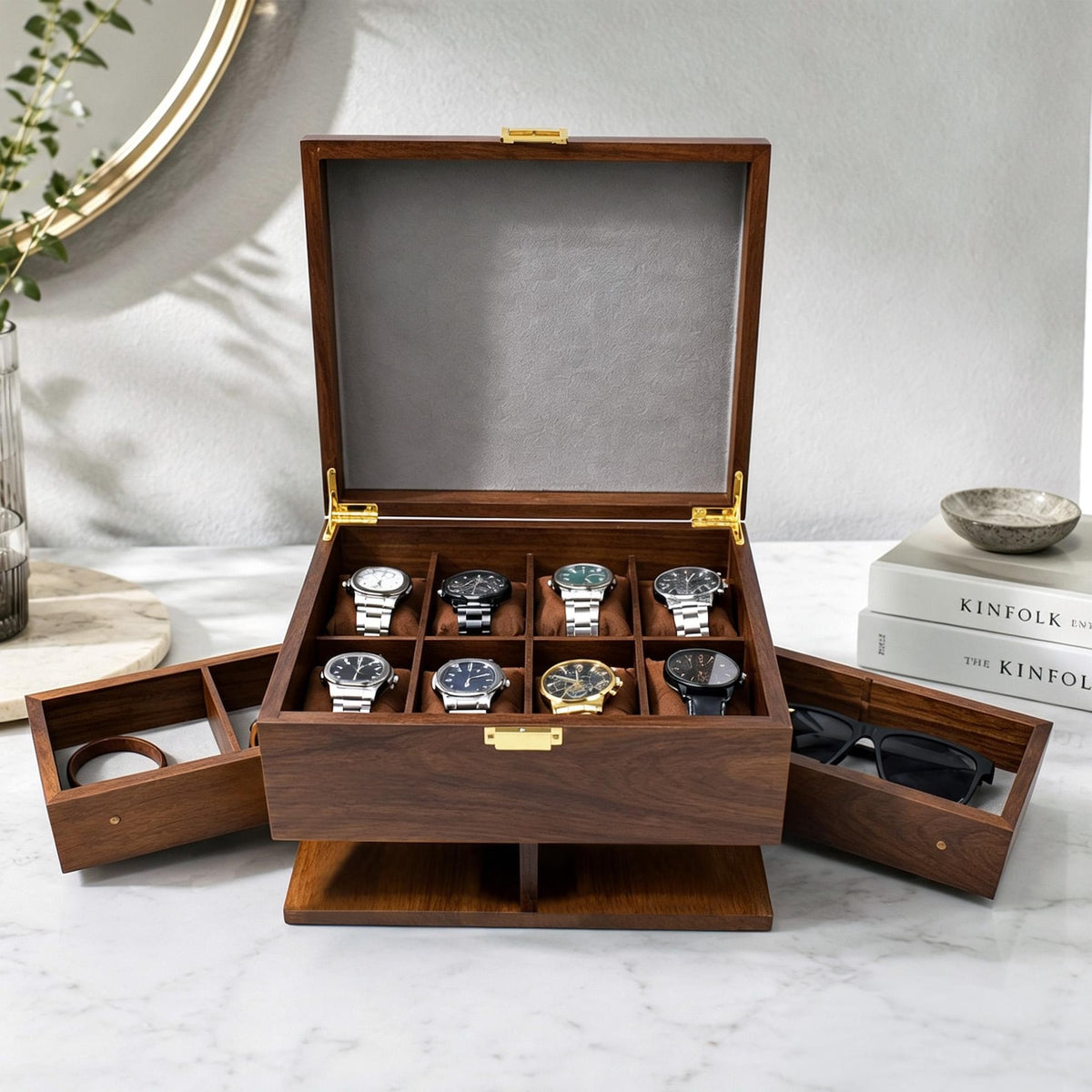 Personalized 8 Slots Watch Box,Engraved Wooden Men Jewelry Display Organizer Watch Case,Gift for Him