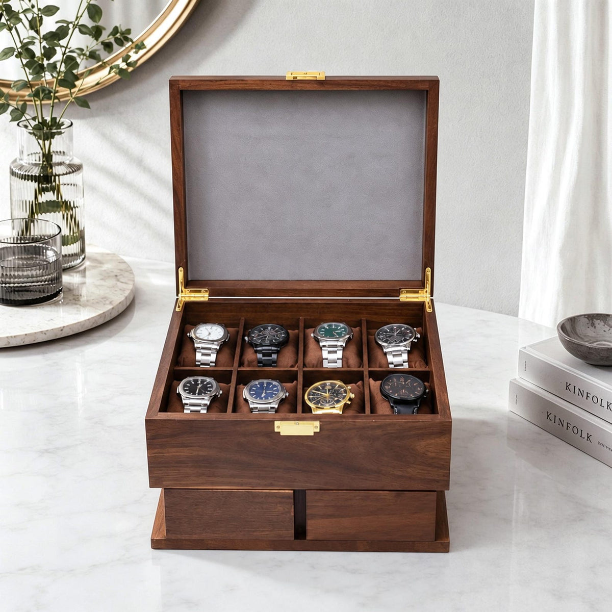 Personalized 8 Slots Watch Box,Engraved Wooden Men Jewelry Display Organizer Watch Case,Gift for Him