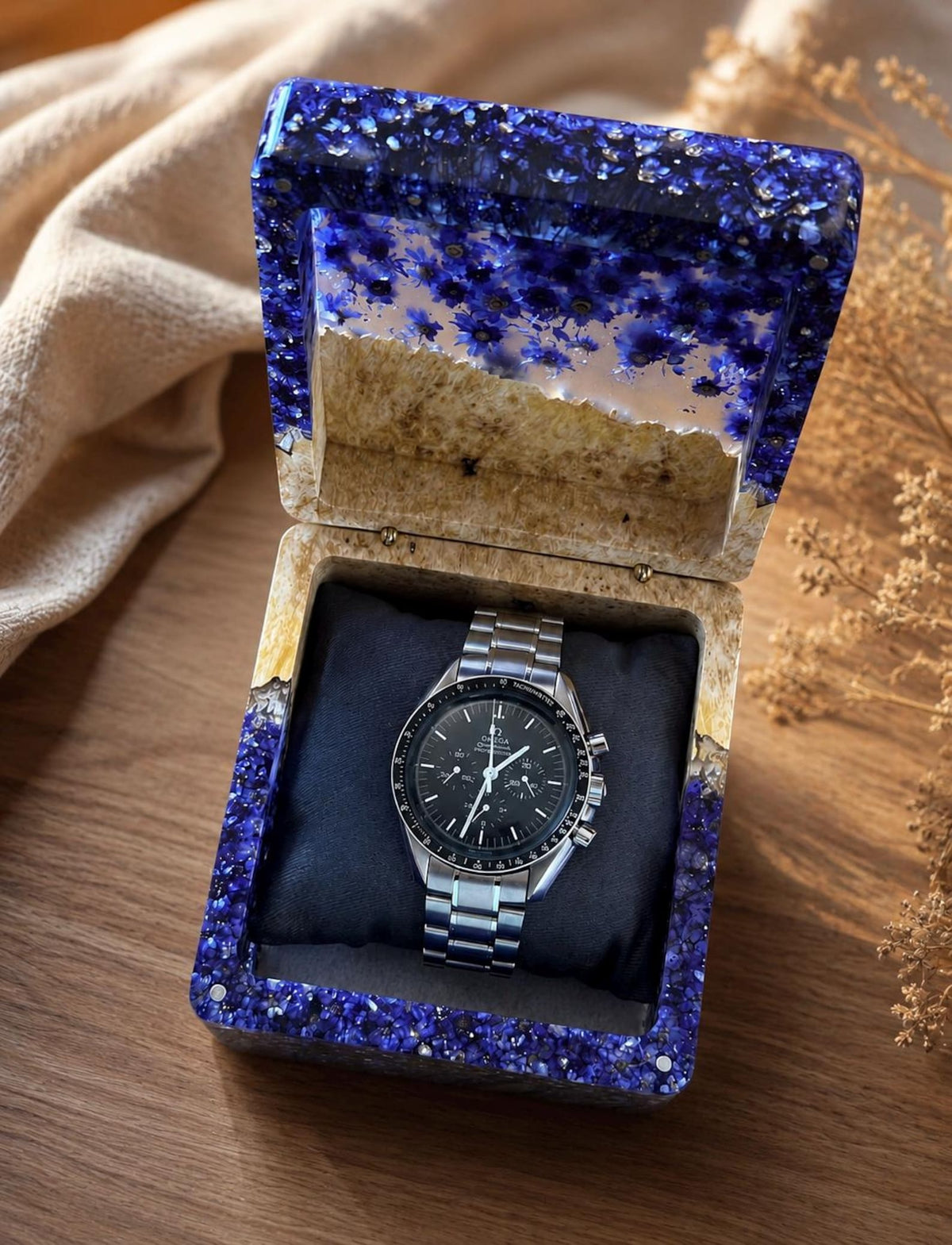 Personalized Resin Watch Box, Engraved Wooden Watch Case, Luxury Gift for Husband, Dad, Grandpa, Brother or Boss