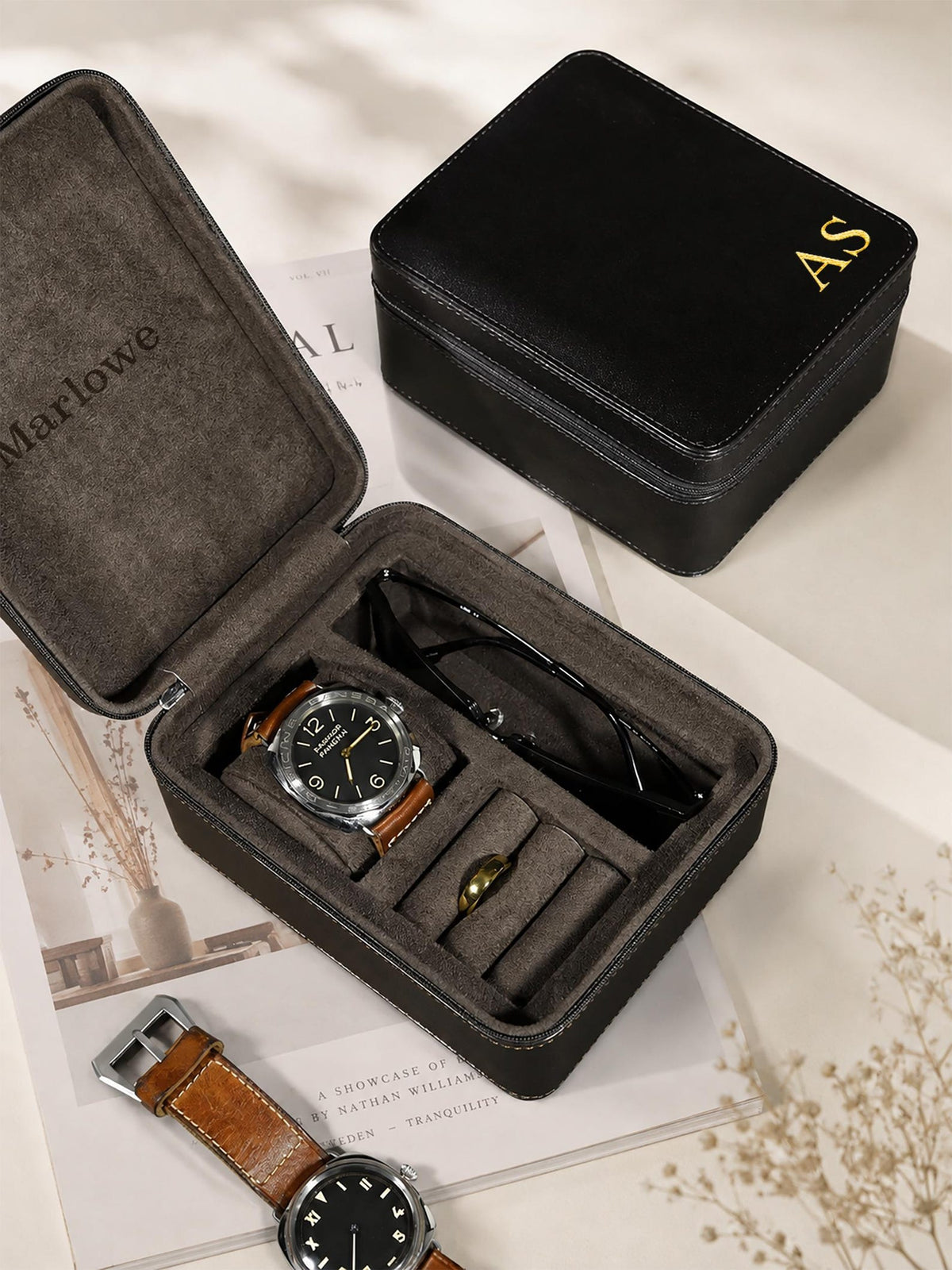 Personalized Watch Box for Men, Single Watch Travel Case, Jewelry & Sunglasses Organizer, Custom Gift for Husband Dad