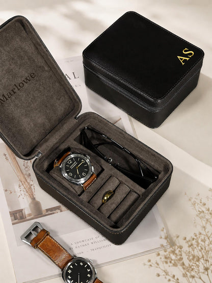 Personalized Watch Box for Men, Single Watch Travel Case, Jewelry & Sunglasses Organizer, Custom Gift for Husband Dad