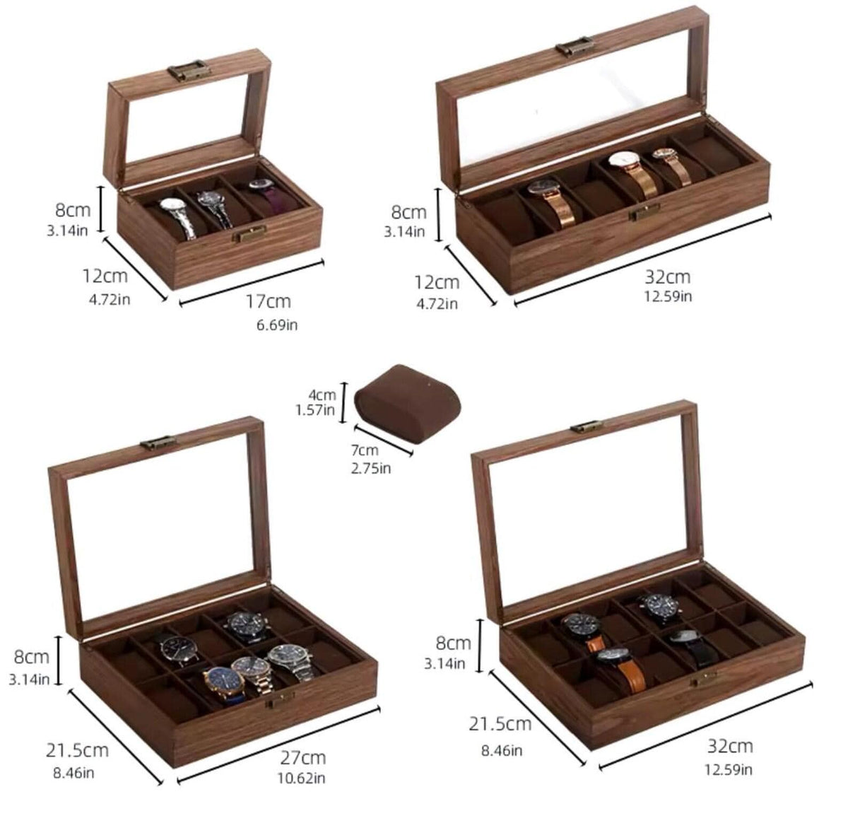 Personalised Wooden Watch Box for Men, Engraved Glass Lid Watch Case, Walnut Watch Storage Box, Gift for Him, Dad, Husband