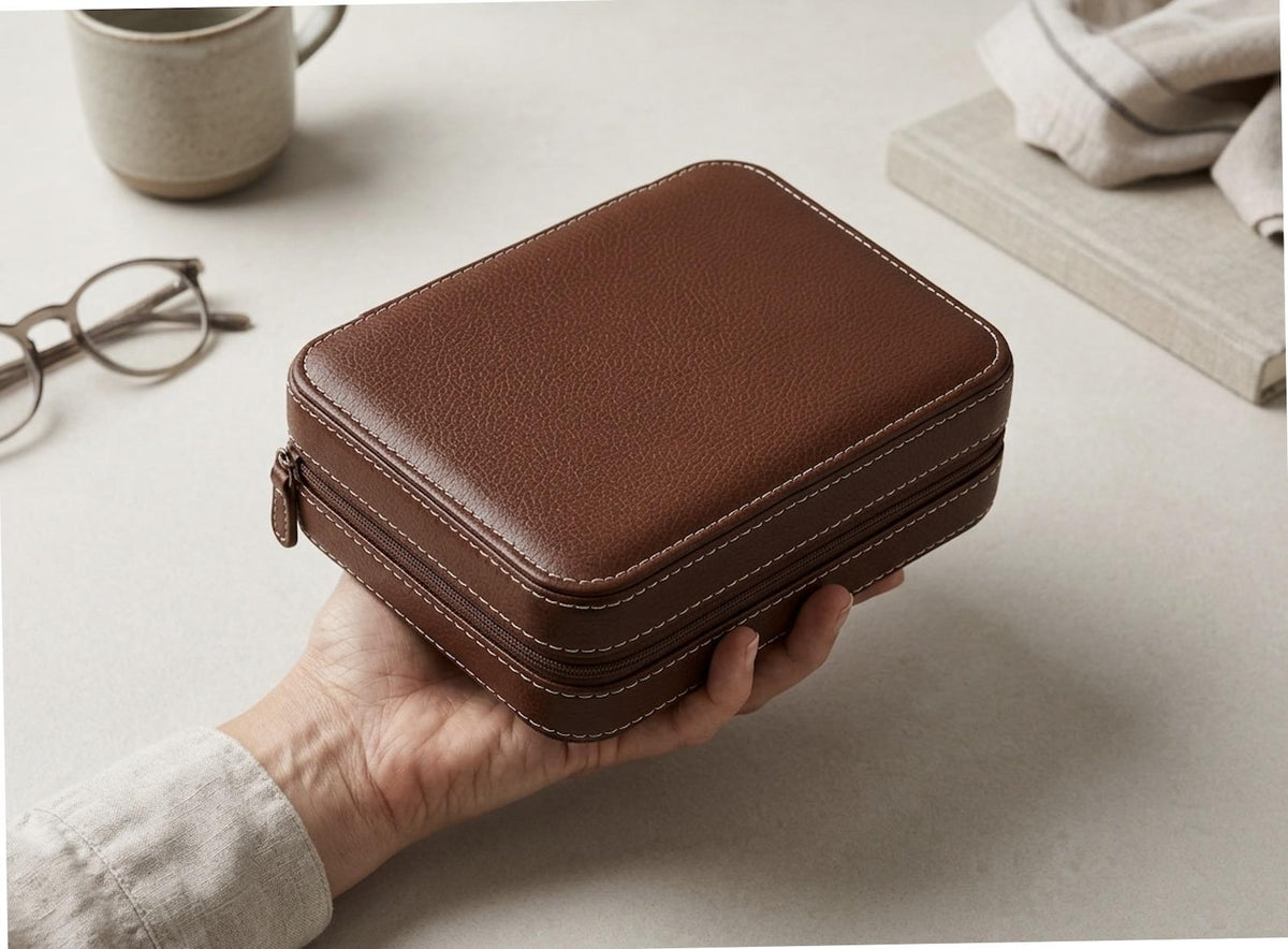 Leather Watch Box, Multi Slot Organizer, Travel Timepiece Holder, Zip Storage Case, Luxury Watch Display, Men Accessory