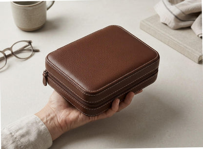 Leather Watch Box, Multi Slot Organizer, Travel Timepiece Holder, Zip Storage Case, Luxury Watch Display, Men Accessory