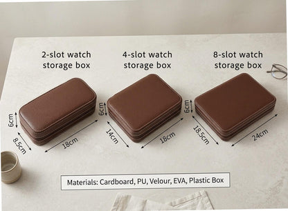 Leather Watch Box, Multi Slot Organizer, Travel Timepiece Holder, Zip Storage Case, Luxury Watch Display, Men Accessory