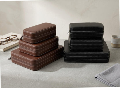 Leather Watch Box, Multi Slot Organizer, Travel Timepiece Holder, Zip Storage Case, Luxury Watch Display, Men Accessory