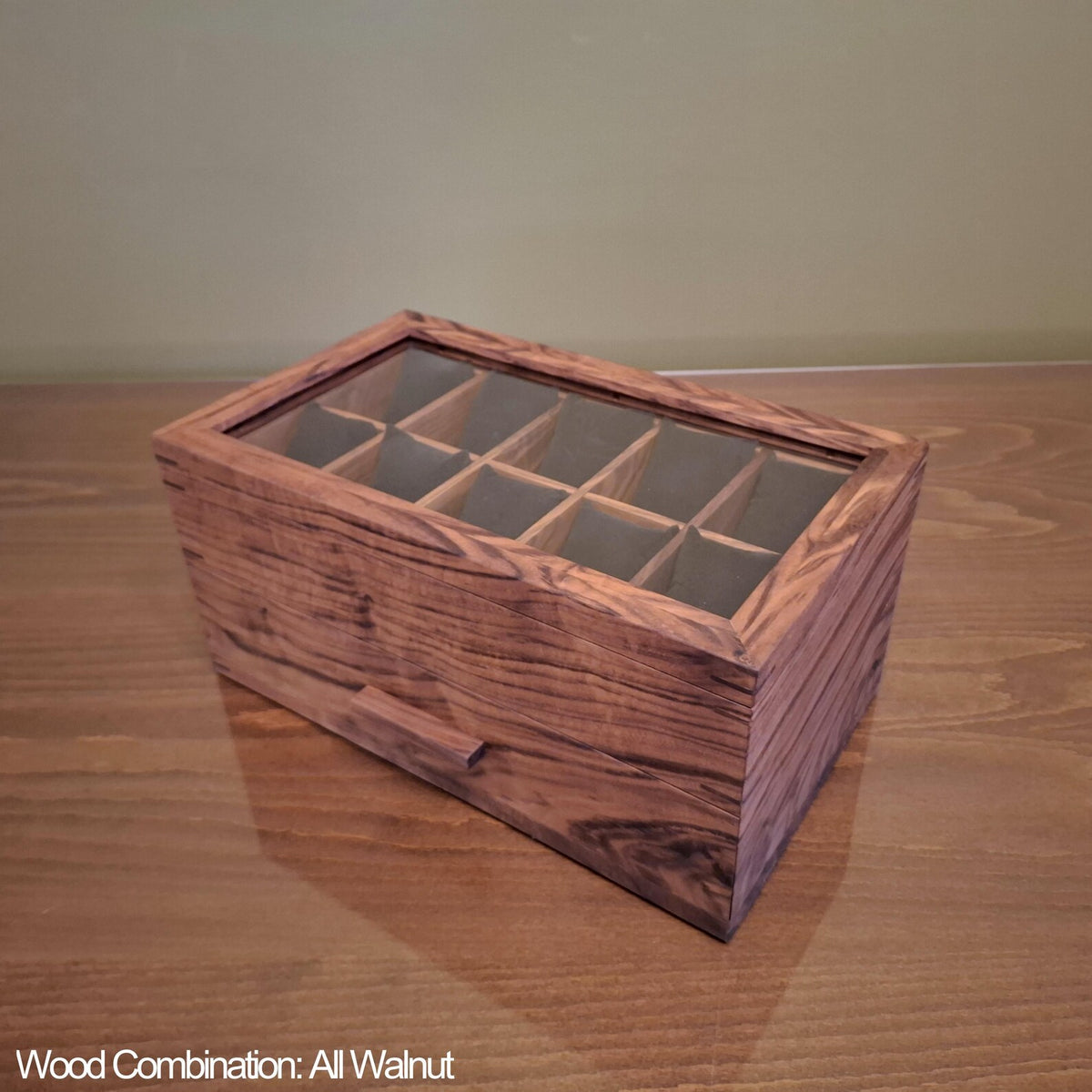Watch Box with Drawer with 20 pockets-Dark walnut-Handmade