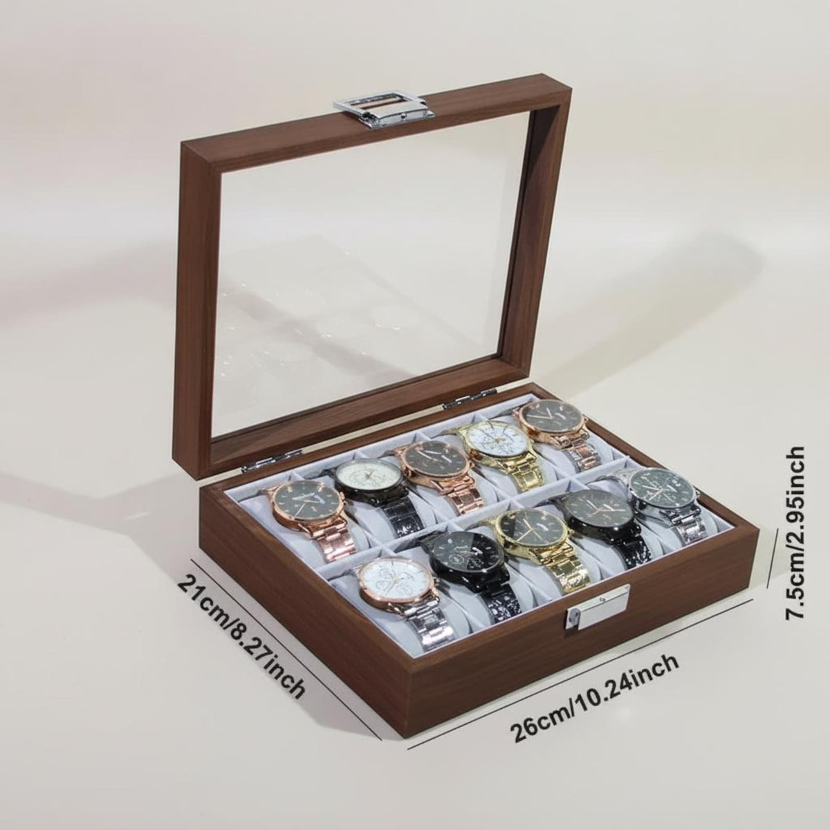 Elegant Wooden Watch Box with Glass Lid Classic Storage Solution for Timepieces and Accessories Gift for Him