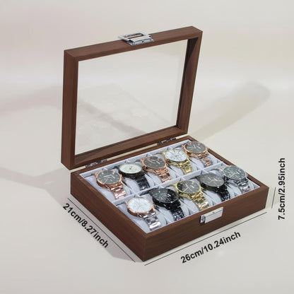 Elegant Wooden Watch Box with Glass Lid Classic Storage Solution for Timepieces and Accessories Gift for Him