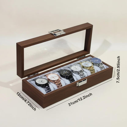 Elegant Wooden Watch Box with Glass Lid Classic Storage Solution for Timepieces and Accessories Gift for Him