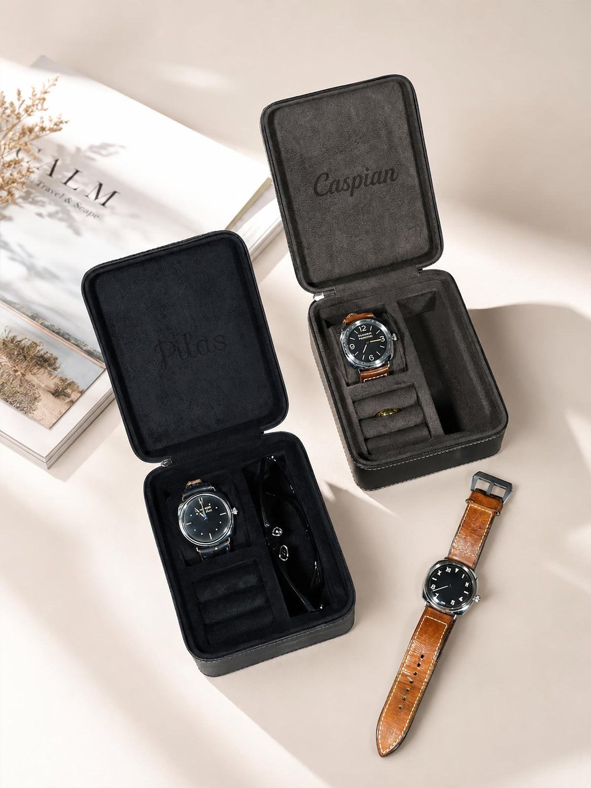 Personalized Watch Box for Men, Single Watch Travel Case, Jewelry & Sunglasses Organizer, Custom Gift for Husband Dad