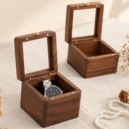 Wooden Watch Box with Glass Lid, Personalized Jewelry Storage Box, Keepsake Box, Watch Case, Gift for Him, Anniversary Gift