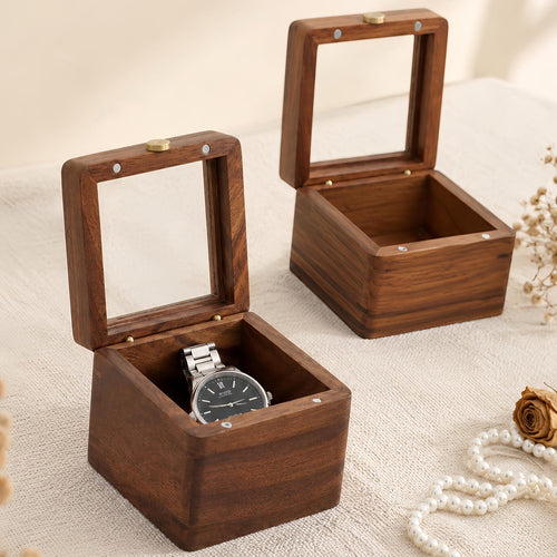 Wooden Watch Box with Glass Lid, Personalized Jewelry Storage Box, Keepsake Box, Watch Case, Gift for Him, Anniversary Gift