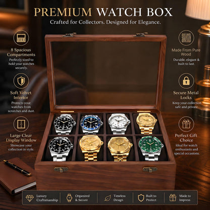 Wooden Watch Organizer Box, Handcrafted Watch Display Case, Multi Slot Watch Storage, Men's Gift, Watch Collector Gift