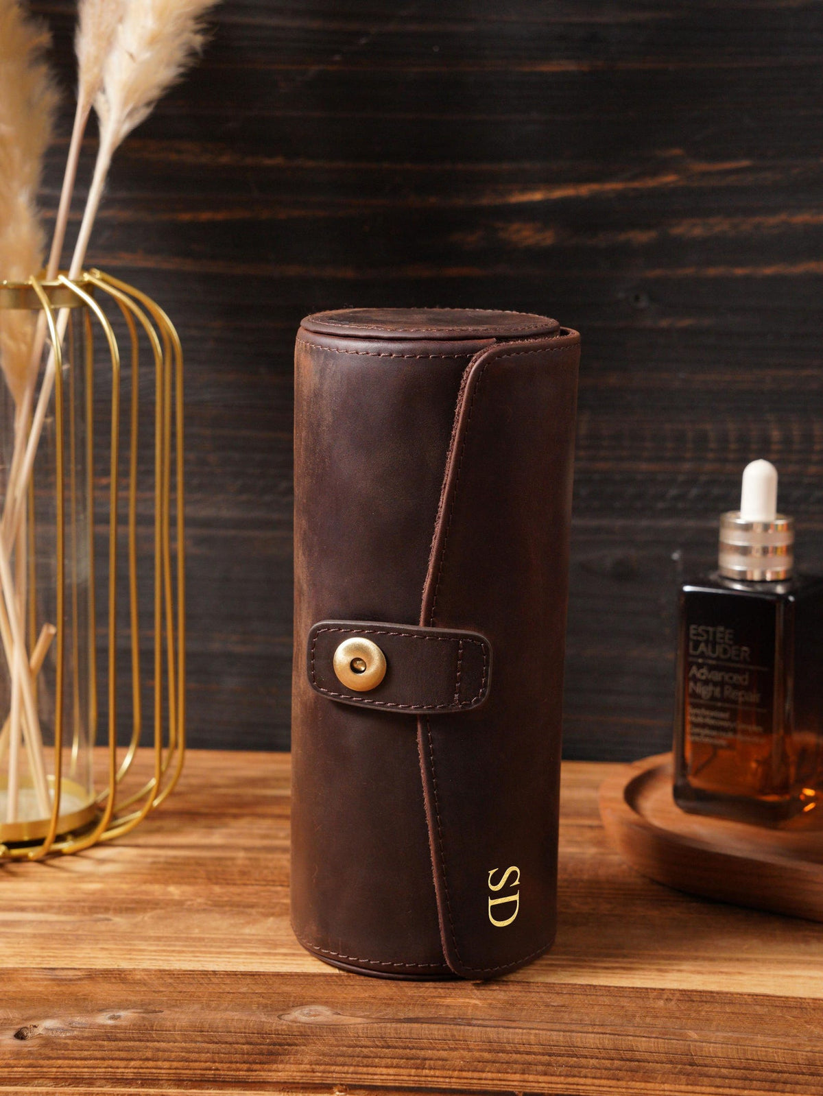 Personalized Crazy Horse Leather Watch Case, Removable Jewelry Organizer for Travel