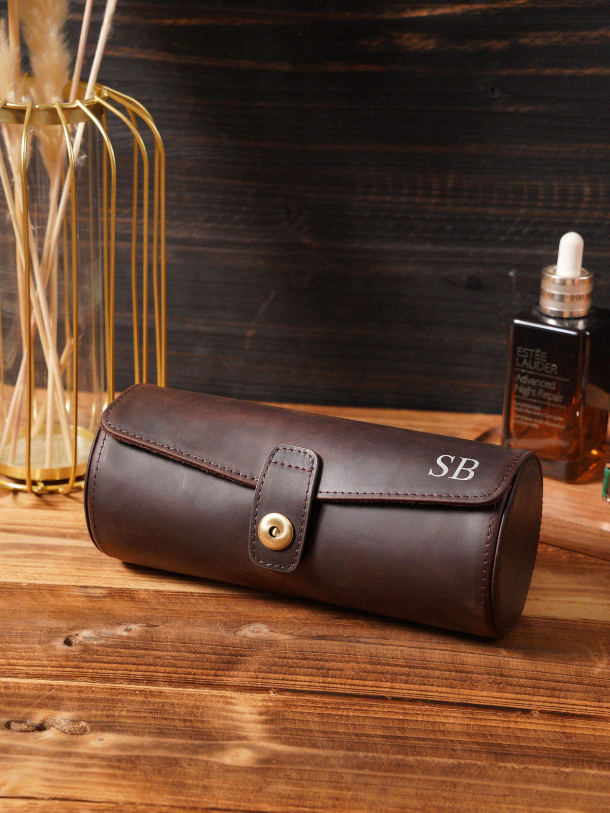 Personalized Crazy Horse Leather Watch Case, Removable Jewelry Organizer for Travel