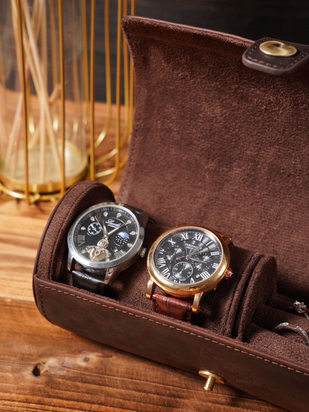 Personalized Crazy Horse Leather Watch Case, Removable Jewelry Organizer for Travel