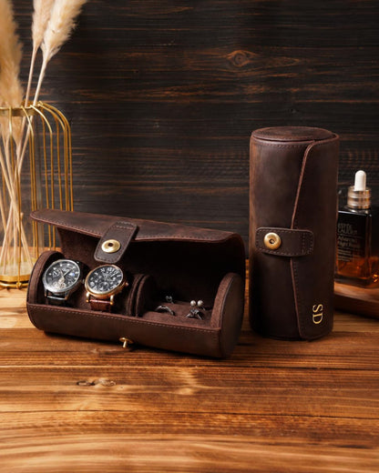 Personalized Crazy Horse Leather Watch Case, Removable Jewelry Organizer for Travel