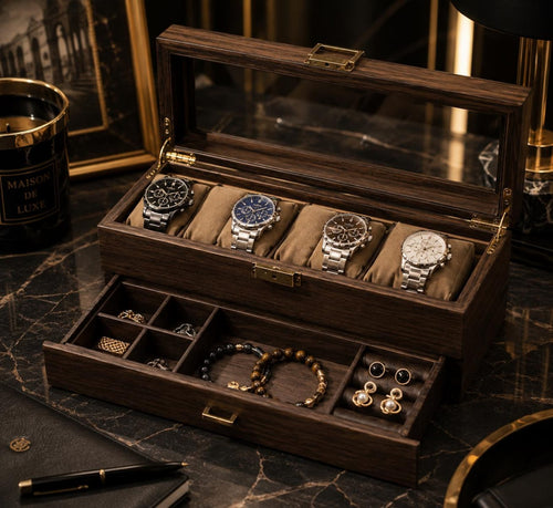 Walnut Wood Watch Box, Double Layer Watch Organizer, Watch Display Case, Jewelry Storage Box