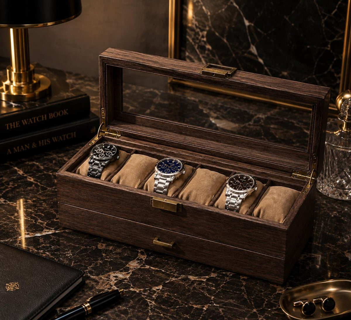 Walnut Wood Watch Box, Double Layer Watch Organizer, Watch Display Case, Jewelry Storage Box