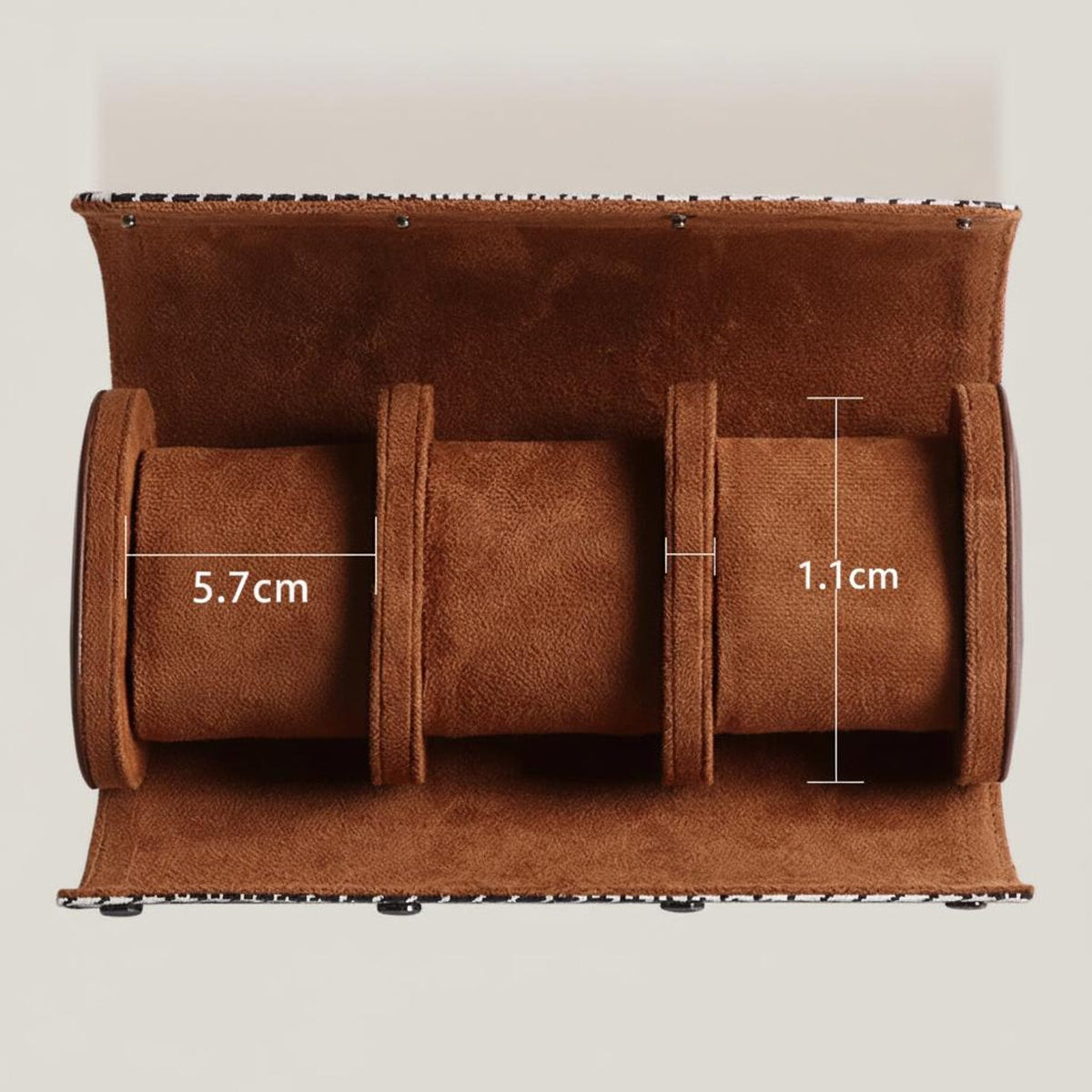 Cylindrical Watch Storage Case Houndstooth Pattern Brown Leather Travel Organizer Gift for Watch Enthusiasts