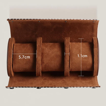 Cylindrical Watch Storage Case Houndstooth Pattern Brown Leather Travel Organizer Gift for Watch Enthusiasts