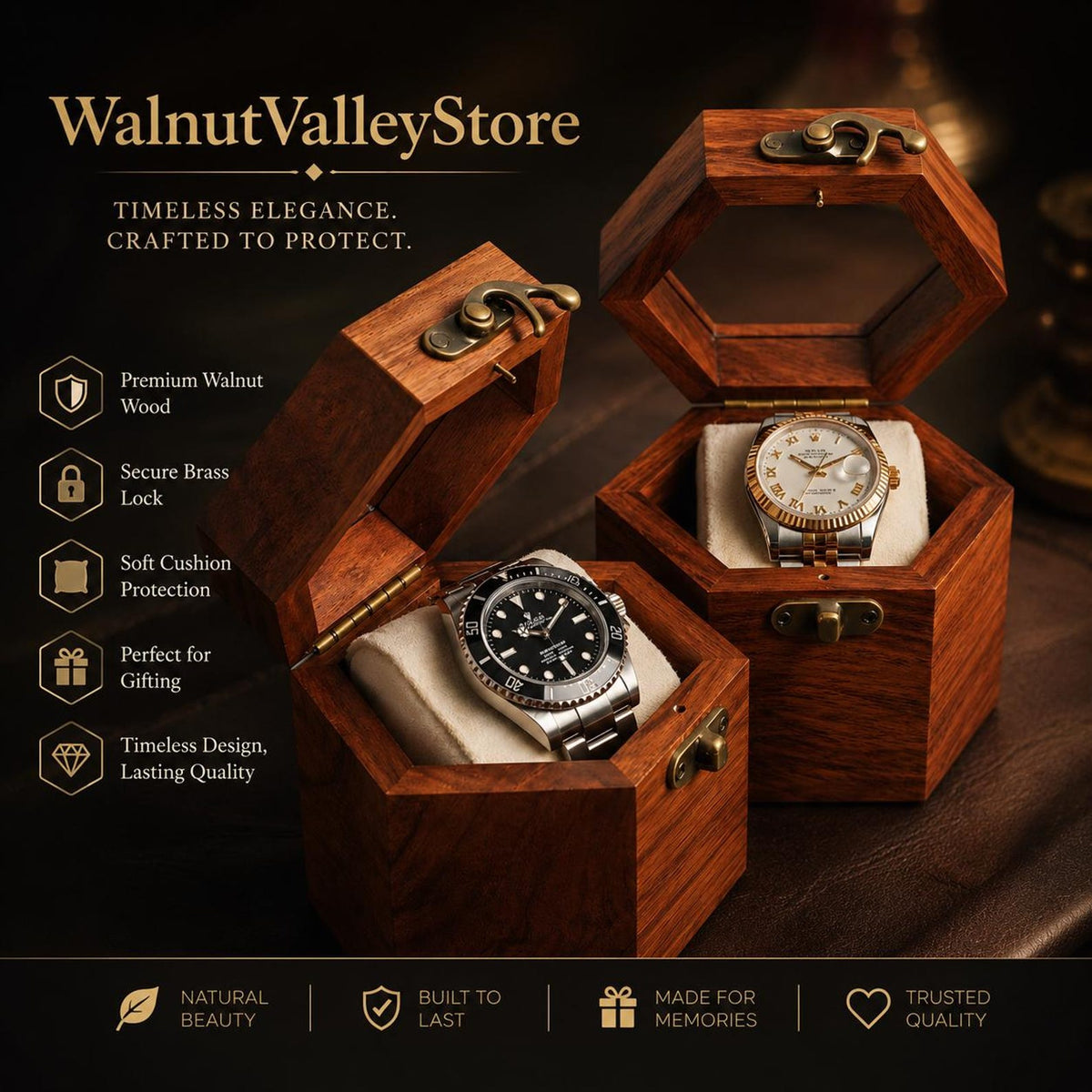 Handcrafted Indian Rosewood Honeycomb Watch Box, Glass Lid Display Case