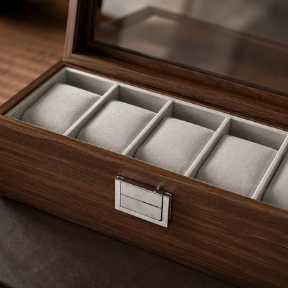 Black Walnut Watch Box, 6 Slot Wooden Watch Organizer, Luxury Display Storage Case, Mens Watch Holder, Gift for Him or her