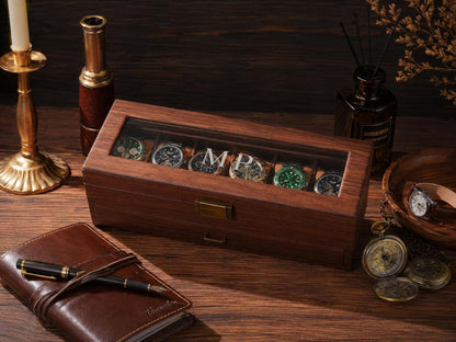 Personalized Wooden Watch Box, Custom Engraved Glass Top Watch Case, Watch Organizer for Men, Gift for Husband, Anniversary Gift, Groom Gift