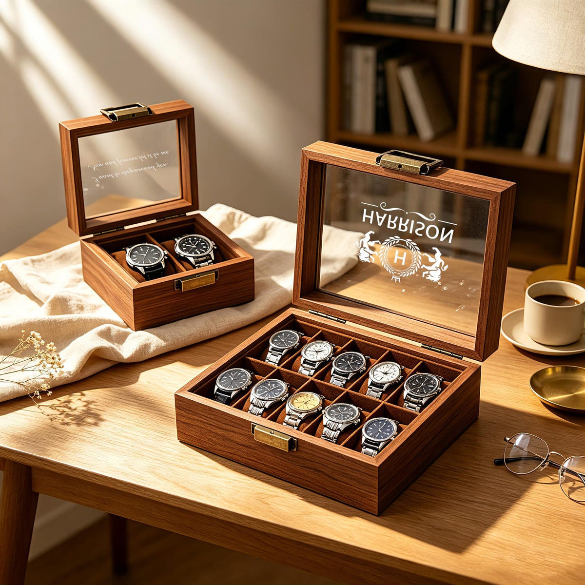 Personalized Wooden Watch Box, Engraved Watch Organizer for Men, Custom Watch Case, Gift for Dad, Husband, Boyfriend, Birthday Gift