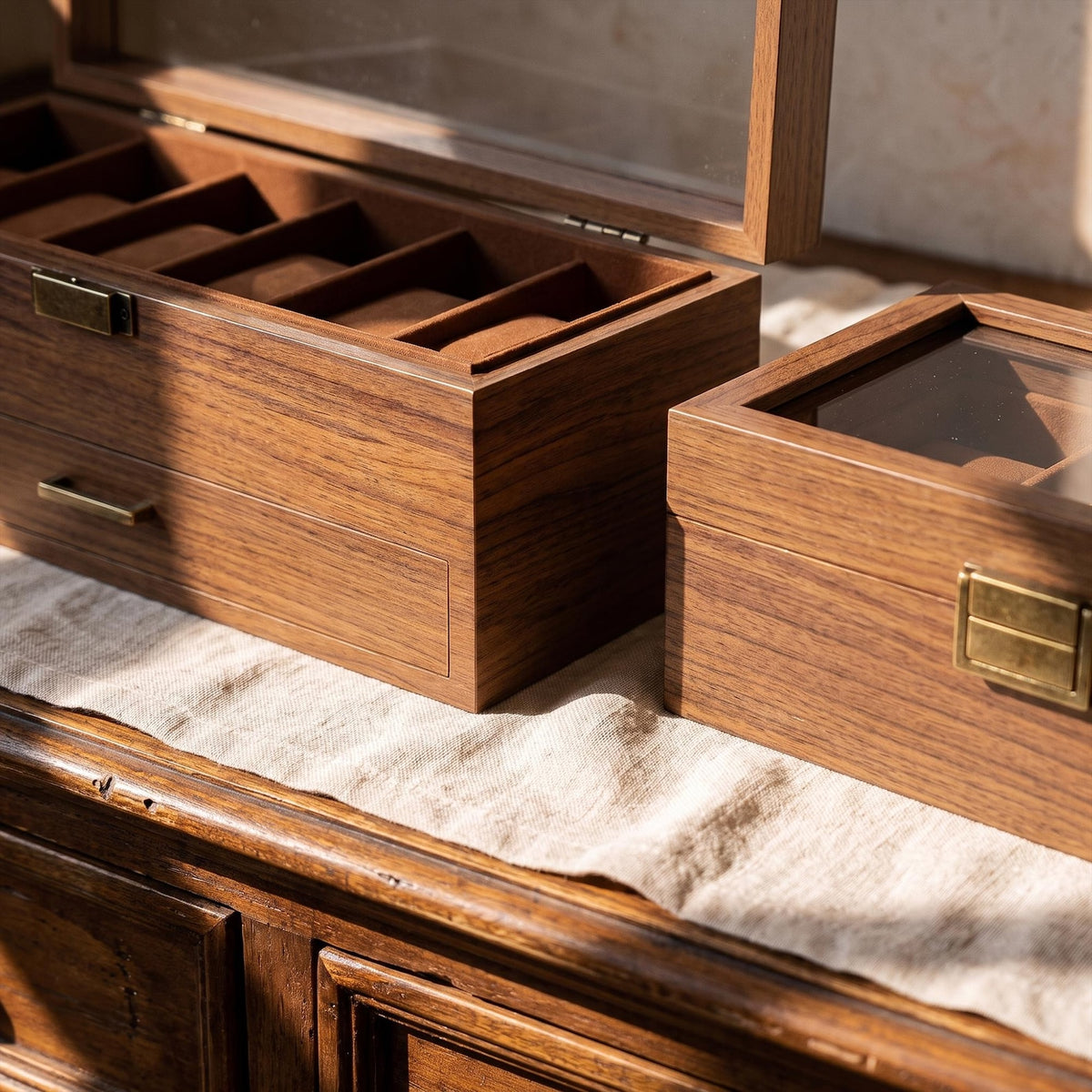 6/8/12 Slots Personalized Solid Walnut Watch Box with Drawer, Custom Initials Watch Organizer, Gifts for Groomsmen, Dad, Husband,Anniversary
