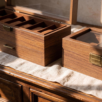 6/8/12 Slots Personalized Solid Walnut Watch Box with Drawer, Custom Initials Watch Organizer, Gifts for Groomsmen, Dad, Husband,Anniversary