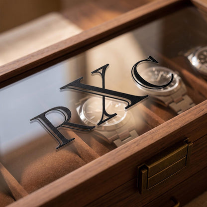 6/8/12 Slots Personalized Solid Walnut Watch Box with Drawer, Custom Initials Watch Organizer, Gifts for Groomsmen, Dad, Husband,Anniversary