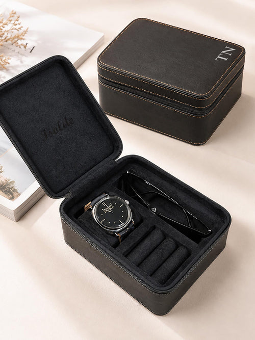 Personalized Watch Box for Men, Single Watch Travel Case, Jewelry & Sunglasses Organizer, Custom Gift for Husband Dad