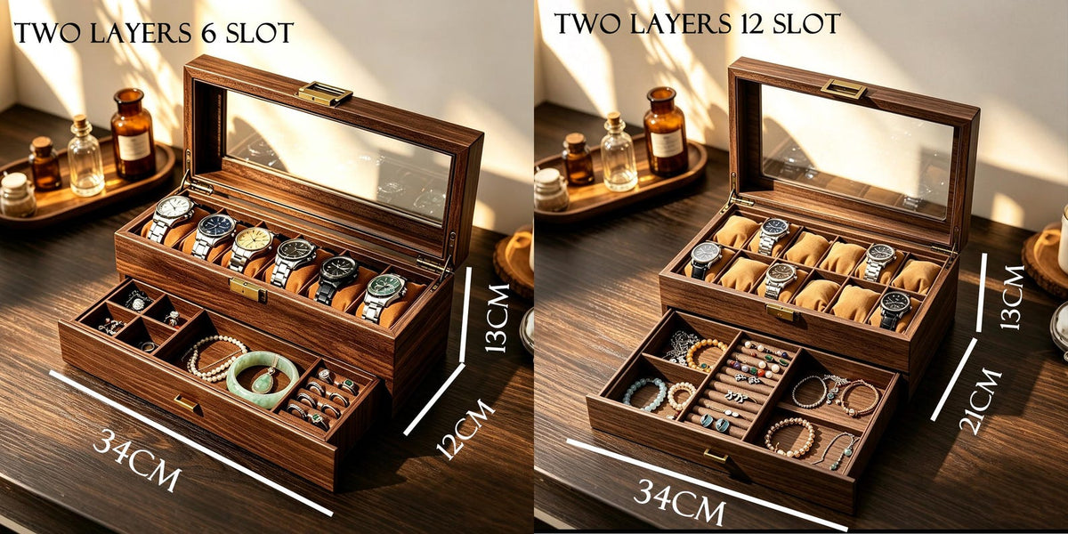 Personalized Wooden Watch Box with Jewelry Drawer, Engraved Watch Organizer for Men, Watch Storage Display Case, Gift for Dad Husband Him