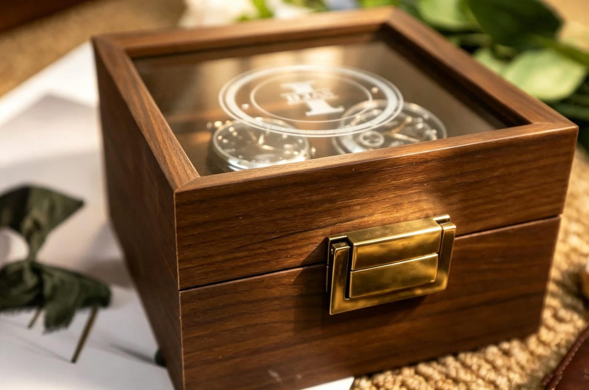 Personalized Handmade Wooden Watch Box with Double-Slot, Watch Display Case, Watch Storage Organizer - Teakwood, Fathers Day Gift, Mans Gift