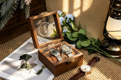 Personalized Handmade Wooden Watch Box with Double-Slot, Watch Display Case, Watch Storage Organizer - Teakwood, Fathers Day Gift, Mans Gift
