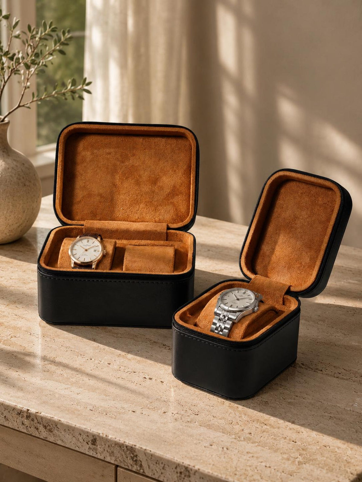 Personalized Leather Watch Box for Men, 3 Slot Travel Watch Case, Custom Initials & Interior Engraving, Husband Dad Gift