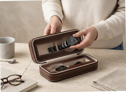 Leather Watch Box, Multi Slot Organizer, Travel Timepiece Holder, Zip Storage Case, Luxury Watch Display, Men Accessory