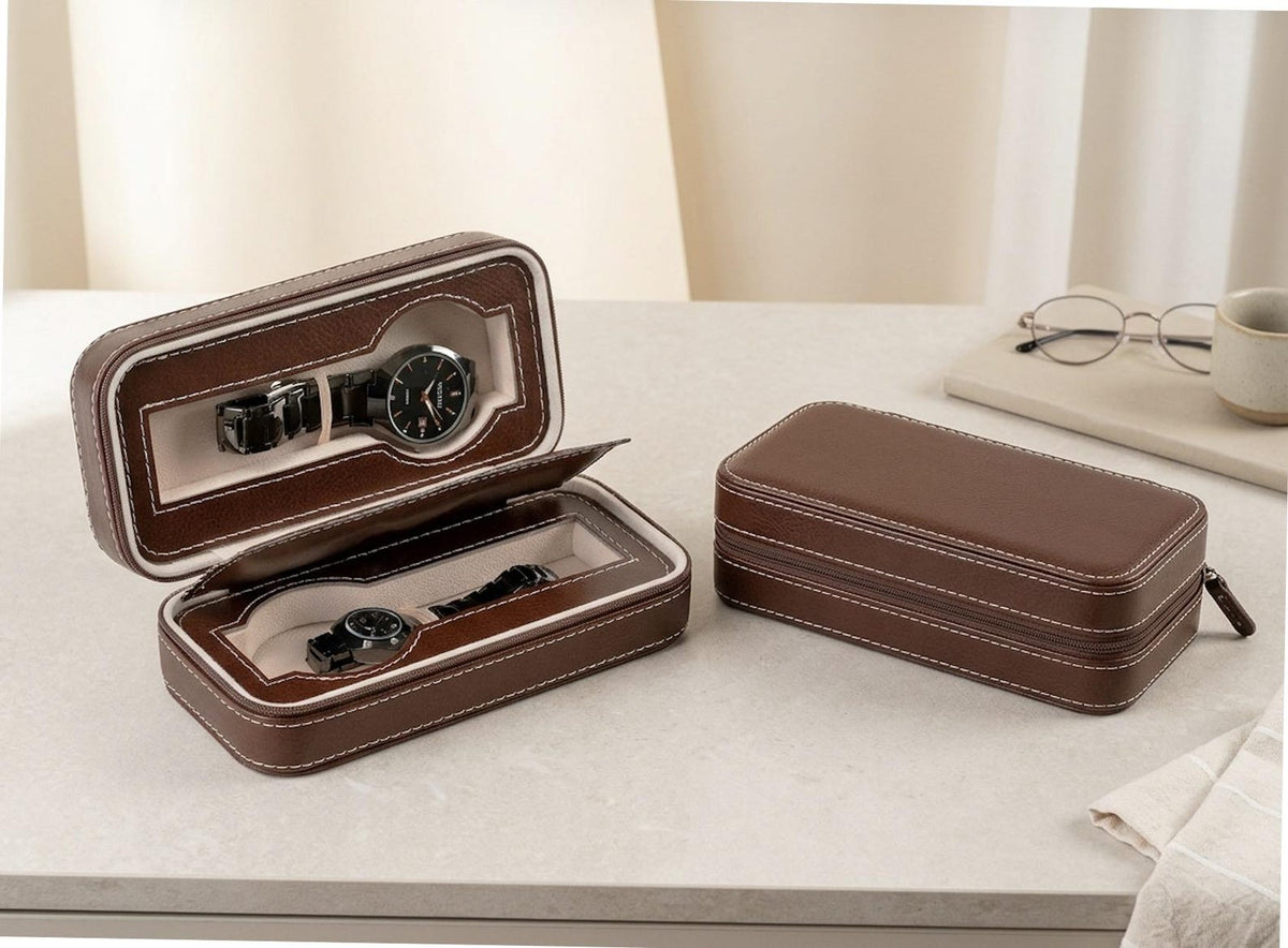 Leather Watch Box, Multi Slot Organizer, Travel Timepiece Holder, Zip Storage Case, Luxury Watch Display, Men Accessory