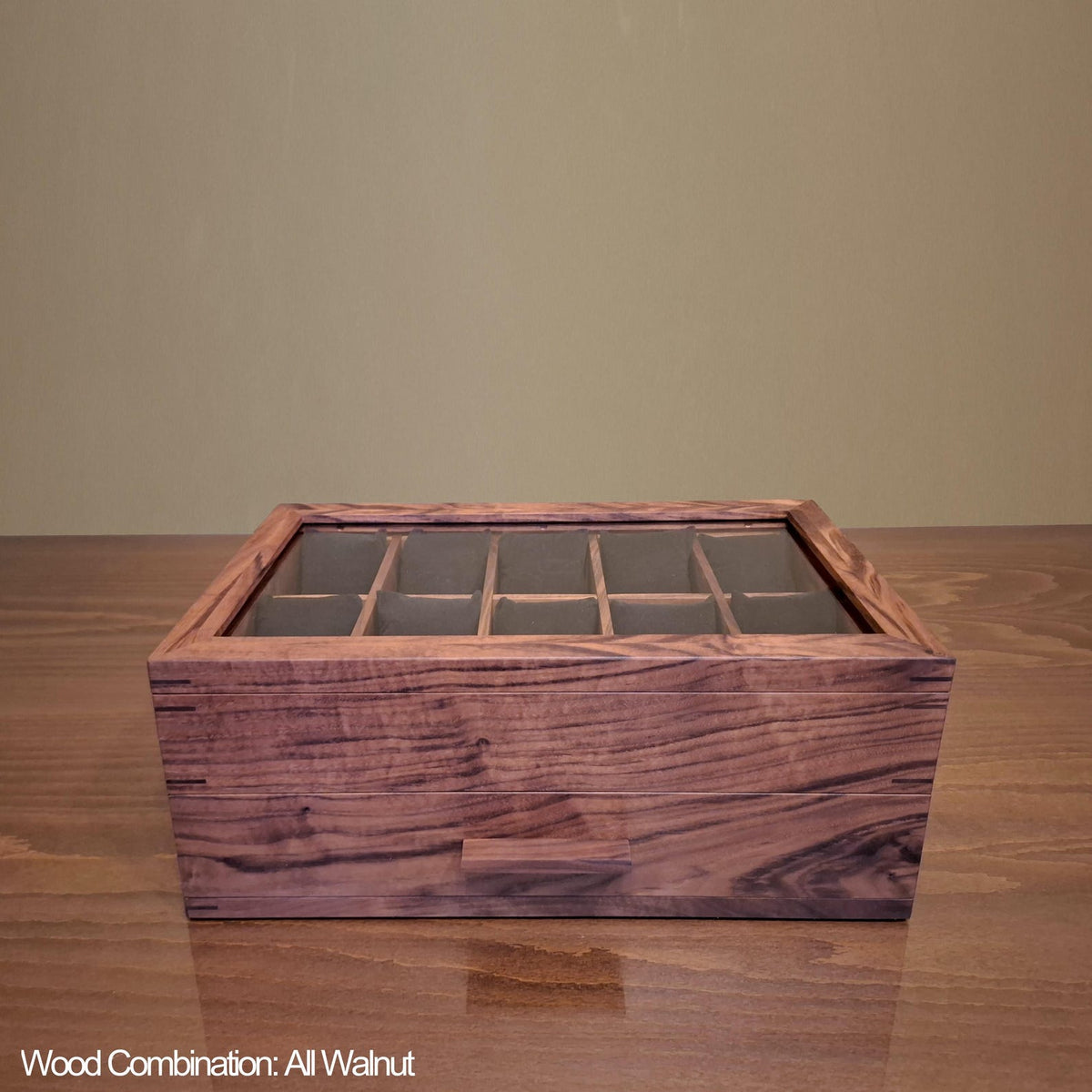 Watch Box with Drawer with 20 pockets-Dark walnut-Handmade