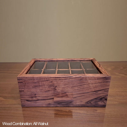 Watch Box with Drawer with 20 pockets-Dark walnut-Handmade
