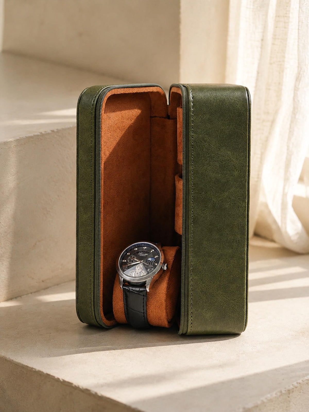 Personalized Leather Watch Box for Men, 3 Slot Travel Watch Case, Custom Initials & Interior Engraving, Husband Dad Gift
