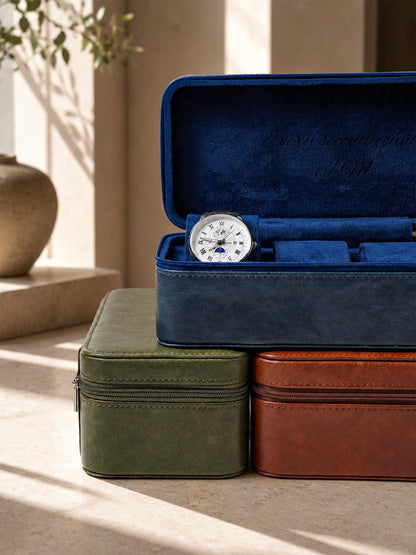 Personalized Leather Watch Box for Men, 3 Slot Travel Watch Case, Custom Initials & Interior Engraving, Husband Dad Gift