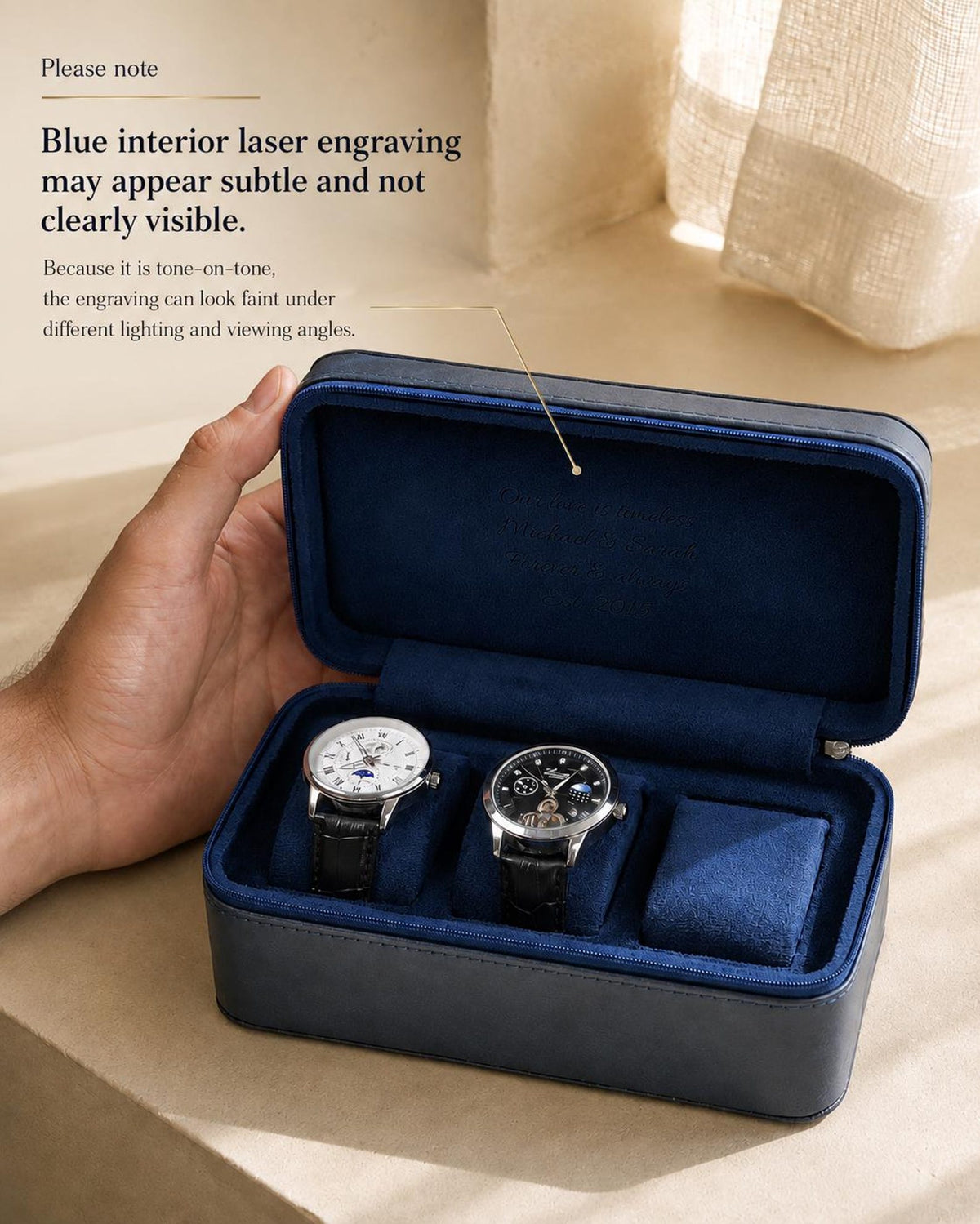 Personalized Leather Watch Box for Men, 3 Slot Travel Watch Case, Custom Initials & Interior Engraving, Husband Dad Gift