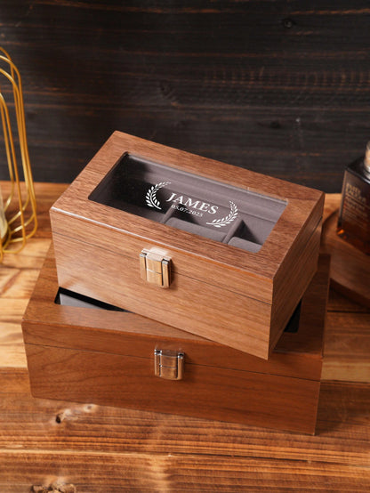 Watch Display Box for Men, Glass Lid Watch Organizer, Watch Storage Case, Engraved Watch Box, Personalized Watch Collector Gift for Him