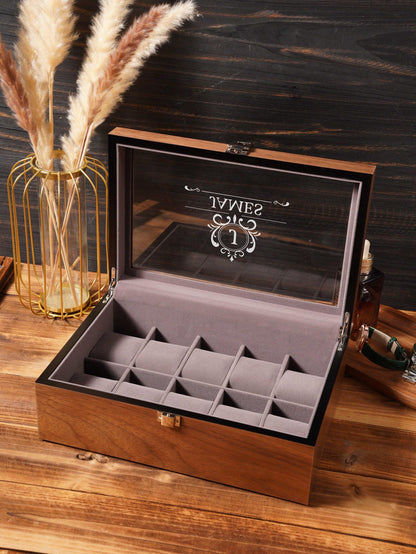 Watch Display Box for Men, Glass Lid Watch Organizer, Watch Storage Case, Engraved Watch Box, Personalized Watch Collector Gift for Him