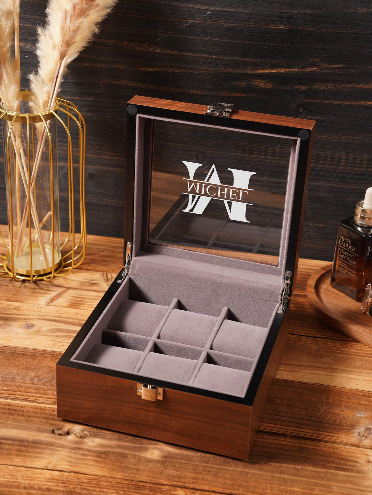 Watch Display Box for Men, Glass Lid Watch Organizer, Watch Storage Case, Engraved Watch Box, Personalized Watch Collector Gift for Him